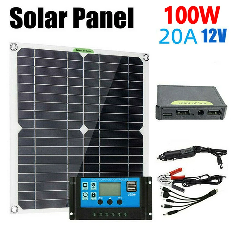 Solar Panel Kit for Mobile Phone, USB Charging, Cell Board Controller, Portable Solar System, Outdoor Battery Supply, 100W