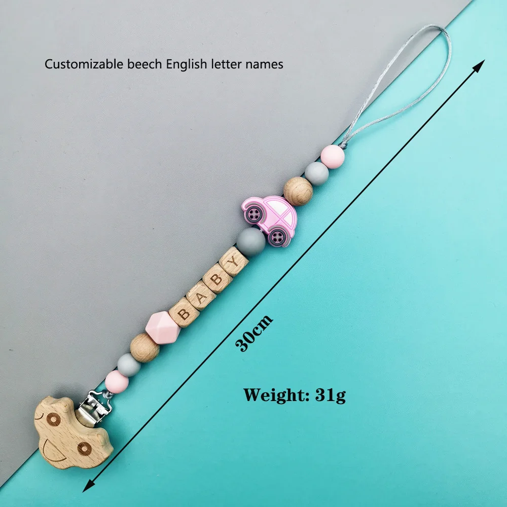 Custom Letter Names Car Baby Pacifier Chains Clips Teether Pendants for Baby Infant Chew Leash Nipple Holder Teether Toys Gifts