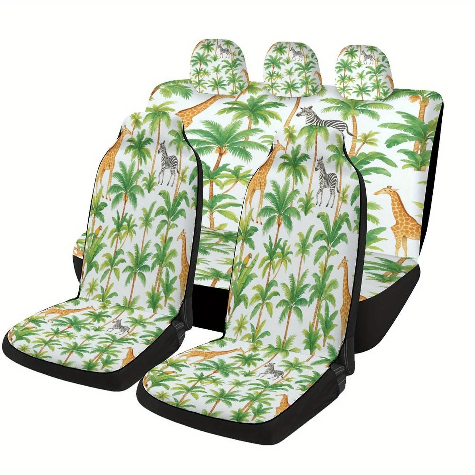 Jungle Animals Scene Themed Car Seat Cover Set For Most Cars, Trendy Novelty Car Seat Protector Covers Full Set, Car Seat Cover