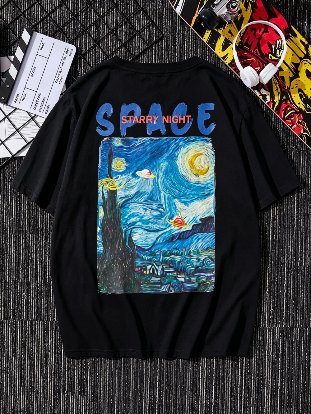 2026 New Art Family Matching Unisex Oversized T Shirt Space Starry Night Planet Back Print Streetwear Tee