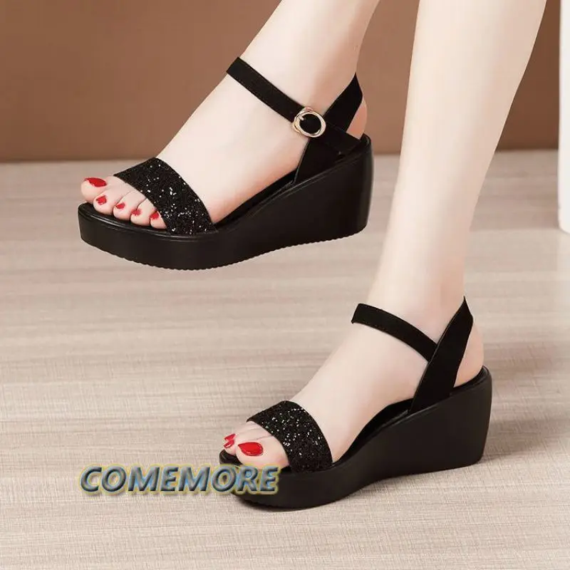 Summer Women Sandals Wedges Platform Fashion Fish Mouth Rome White Black Woman Shoes Elegant Ladies Thick Sole Casual Plus Size