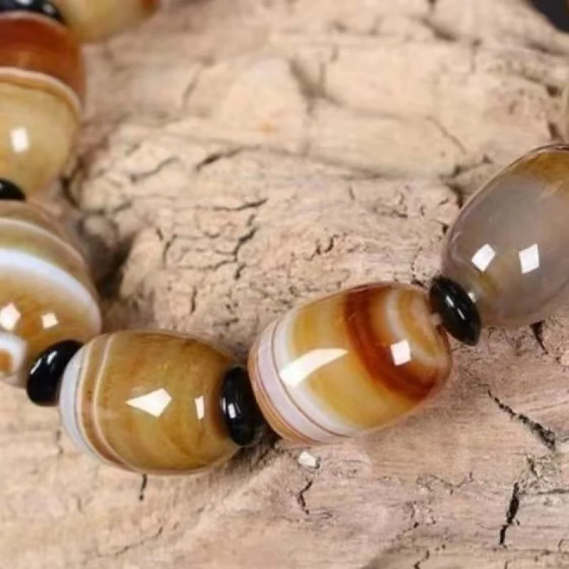 Sardonyx العقيق دائرة واحدة الغلاف الجوي على شكل حبة سوار مثل مجوهرات اليد العقيق الحرير