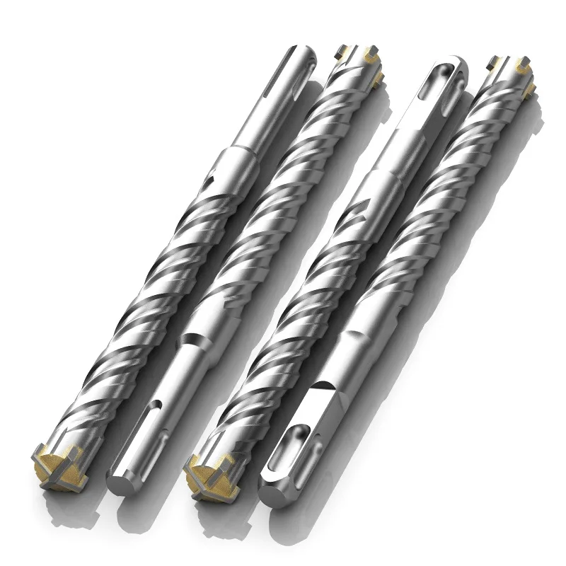 Impact drill bit concrete round shank wall-passing square shank through-wall drill bit alloy cross four-edge drill