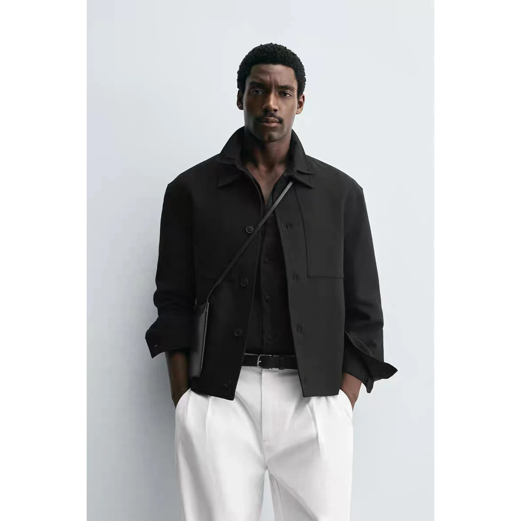 

Мужская повседневная удлиненная куртка-рубашка на осень 2025 года, приталенный крой, из полиэстера, вискозы и спандекса, однотонная, на пуговицах