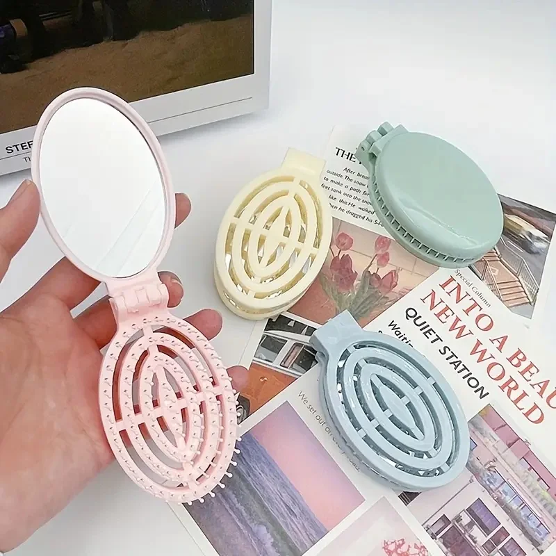 4pcs Portable Foldable Hair Comb With Mirror Lightweight Travel Hair Styling Tools Perfect Gift For Women Girls