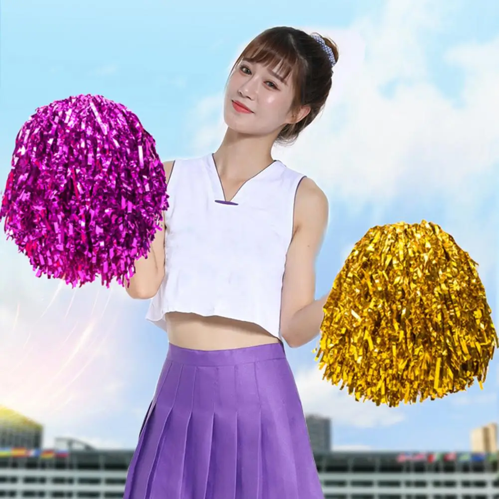 2Pcs Cheerleading Pom Poms With Handle Metallic Cheerleader Pompoms Hand Flowers Pom Poms Sports Dancing Atmosphere Props