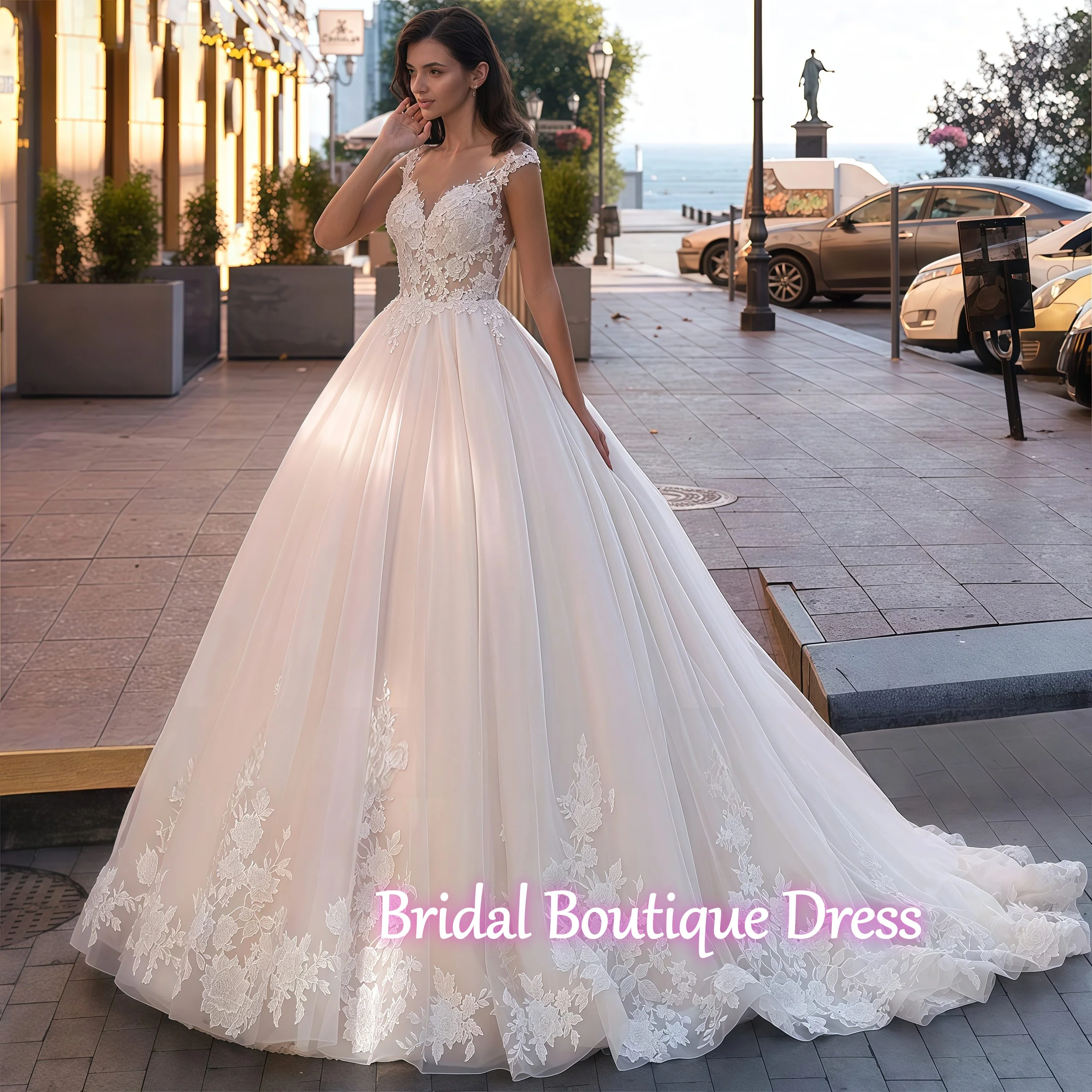 رائع يزين ذيل محكمة الكرة ثوب الزفاف 2025 رومانسية الحبيب الديكور الزهور الأميرة فستان زفاف مخصص