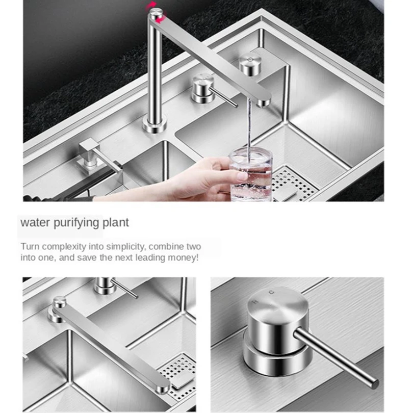 Современная Скрытая раковина с крышкой 1 шт., кухонная раковина ручной работы из нержавеющей стали 304, Большая двойная раковина с подъемным кухонным смесителем