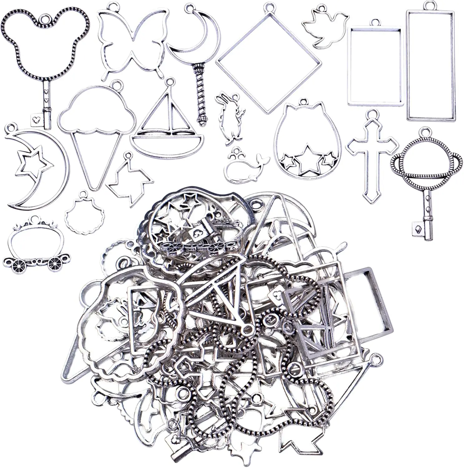 

100g Alloy Open Back Bezel Blanks Hollow Pressed Flower Frame Pendant Resin Molds for DIY Jewelry Making Necklace Earrings