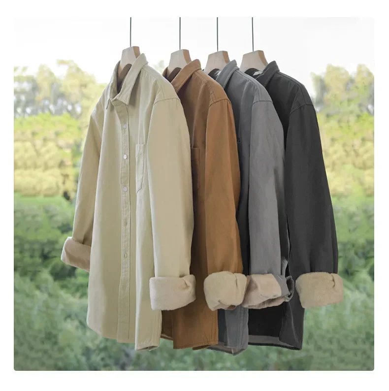 

Простая мужская зимняя рубашка, повседневные повседневные рубашки с длинным рукавом, мужская флисовая рубашка с лацканами и карманами, облегающий теплый топ, толстый Camisa Hombre