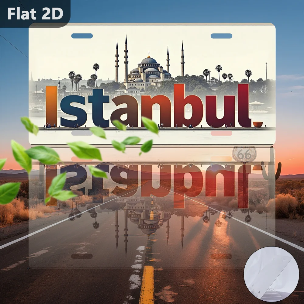 Car License Plate Frame, Solely Two-Dimensional Flat Surface, Outdoor Sign Wall Decoration, Istanbul Blue, Vintage Metal Decor