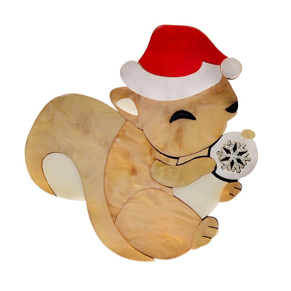 CINDY XIANG Acrylic Wear Christmas Red Hat Squirrel Brooch Animal Design Pin Women And Men Fashion Jewelry Festival Accessories