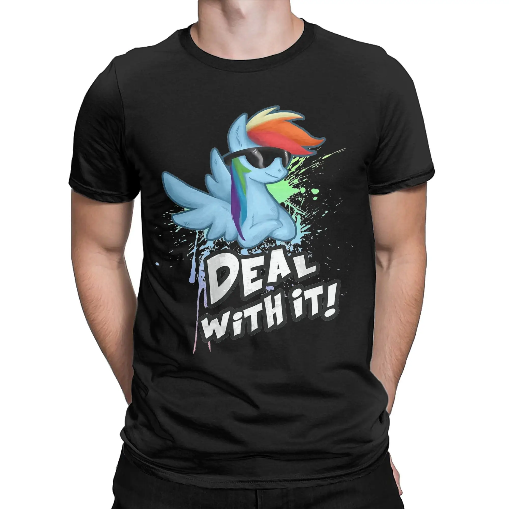 Rainbow Dash Deal With It MLP T Shirt Unisex Cotton Tops Shirts Fashion Round Neck Short Sleeve