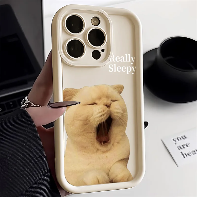 Funny Cute Cat Animal Case For iPhone 15 Pro Max Case iPhone 11 12 13 16 14 Pro Max X XR XS Max 7 8 Plus Candy Color Matte Cover