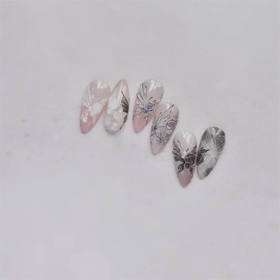 1pcs 3D Flat Black White Butterfly Nail Stickers Adhesive Decals Press on Nails DIY Nail Art Decorations Accessories