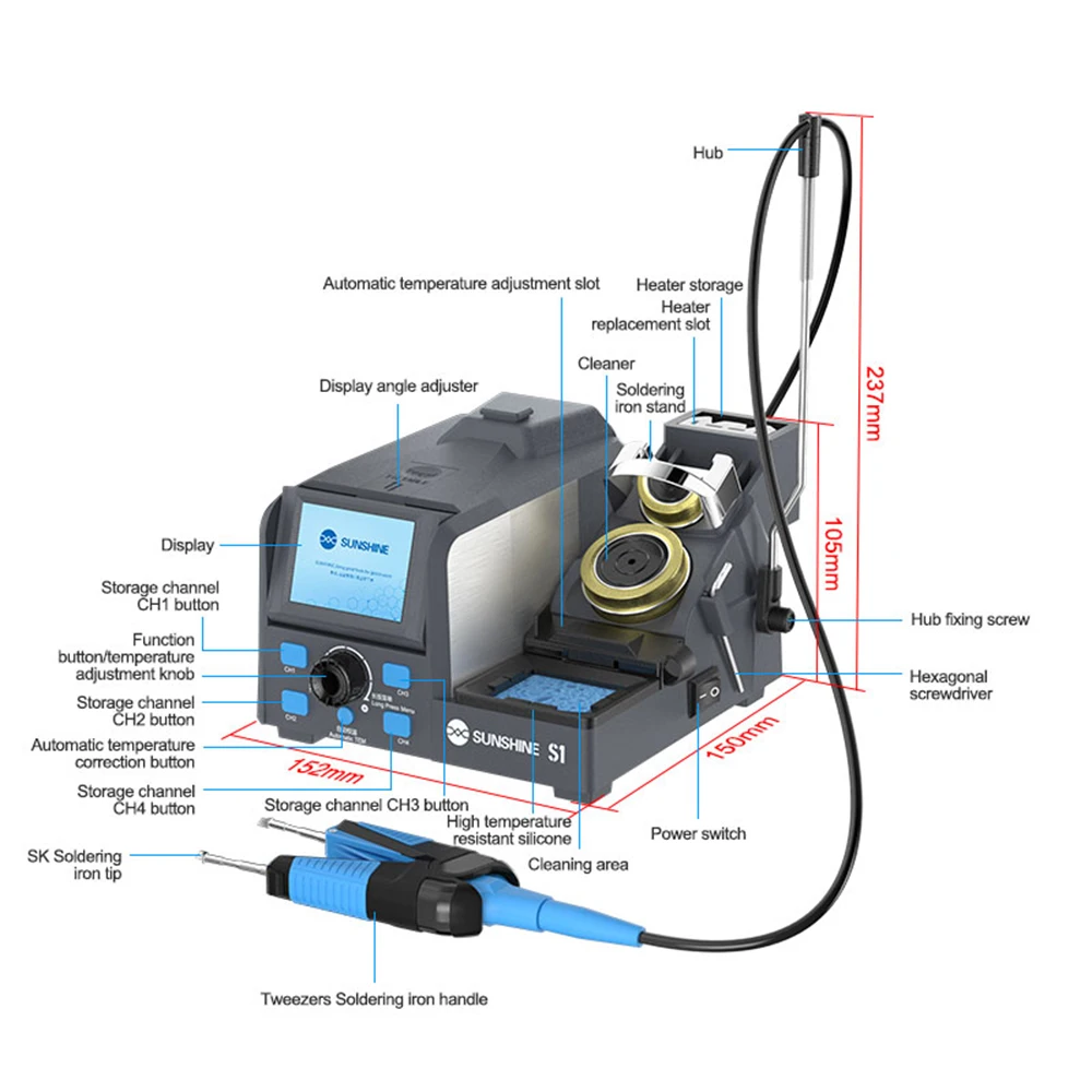 SUNSHINE S1 pinzette di precisione per stazione di saldatore elettrico per strumenti di dissaldatura per saldatura di riparazione PCB della scheda