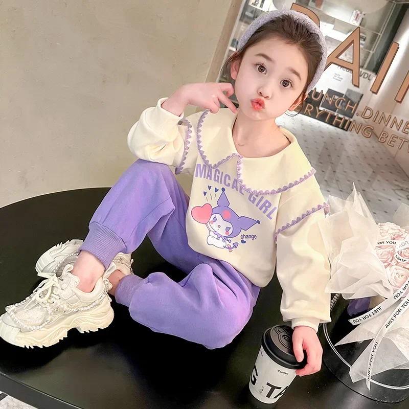 Anime Sanrio My Melody Children's Clothes Fashion Sweater Sweatpants Casual Kawaii New Kuromi Girls Two Piece Set Birthday Gifts