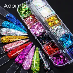 12 Colors Holographic Irregular Glitter Flakes Nail Art Decoration Iridescent Sequins Shiny Large Fragments DIY Nails Supplies