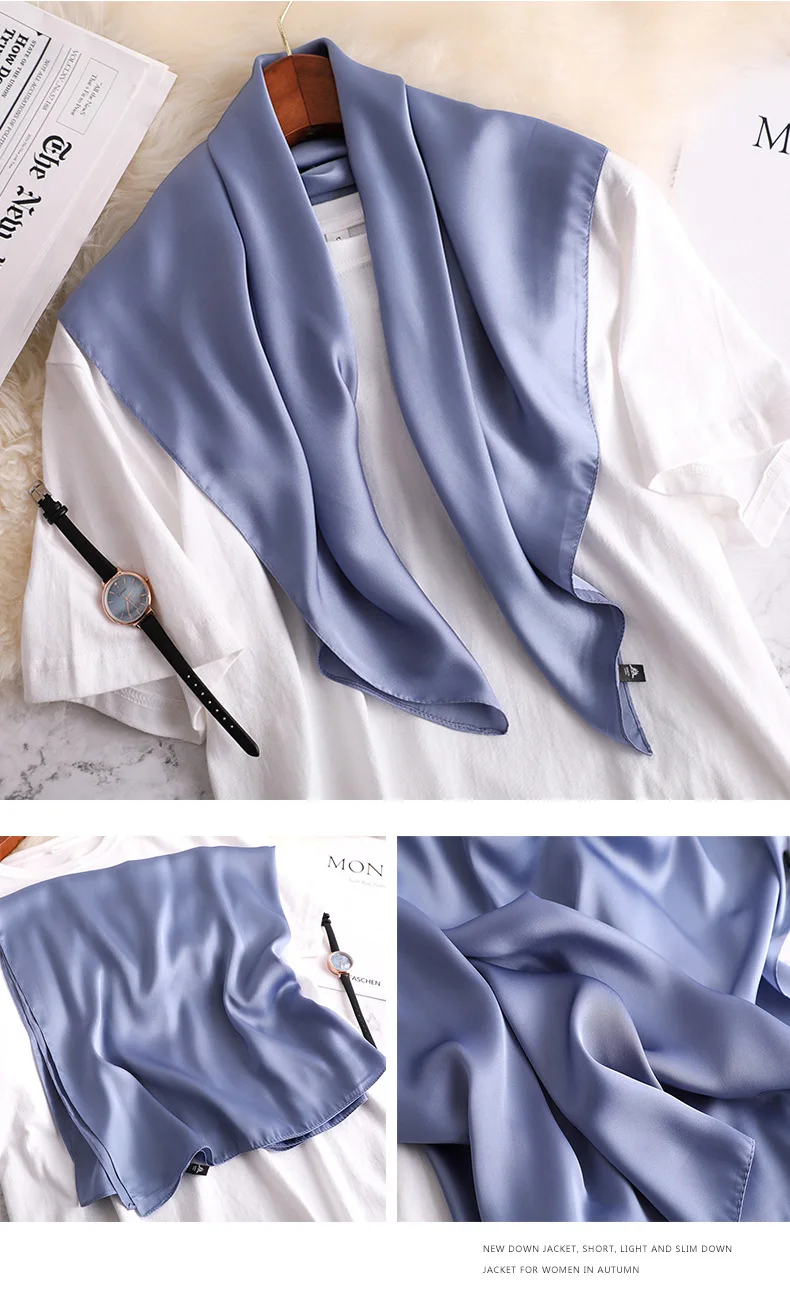 Rot Solide Seide Quadrat Schal Frauen Satin Bandana Print Schals Kopf Band Mode Dame Haar Schal Wrap Weibliche Halstuch Hijab – Detail 6