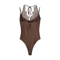 Women's Jumpsuit 2026 Spring New Solid Color Halter Neck Lace Splice Sexy Slim-Fit Romper Personalized Fashion - Image 3