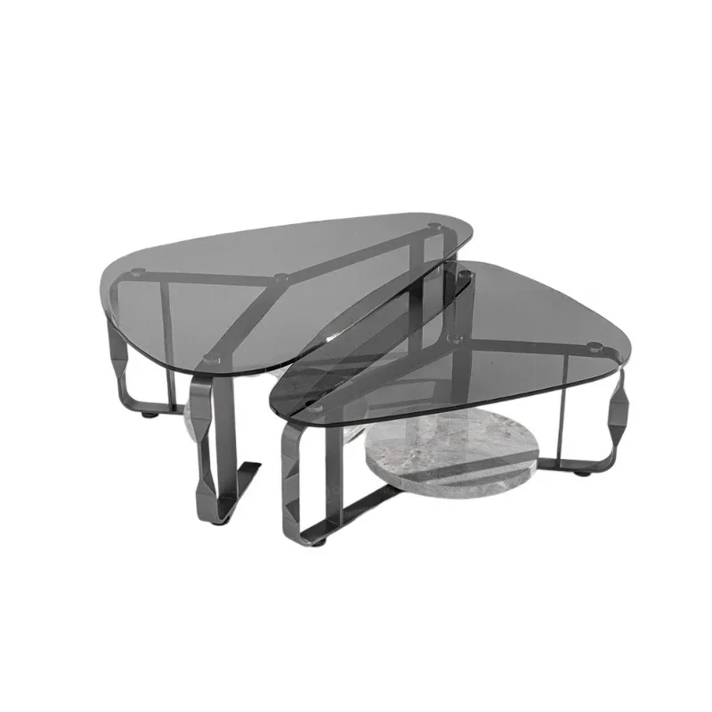 

Italian creative special-shaped glass coffee table, living room high-end sense, modern light luxury art sense, stainless steel