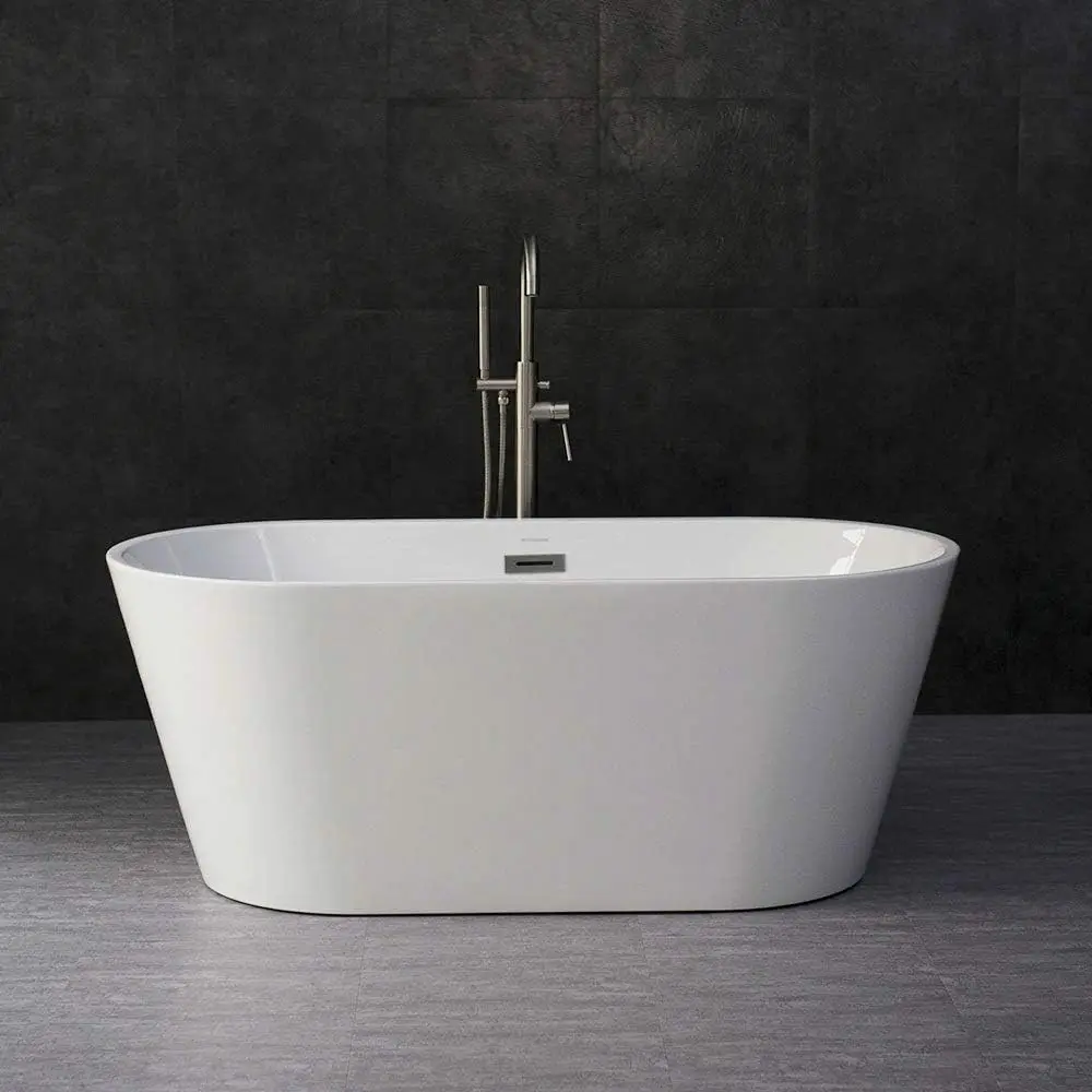 Acrylic Freestanding Bathtub Contemporary Soaking Tub with Chrome Overflow and Drain