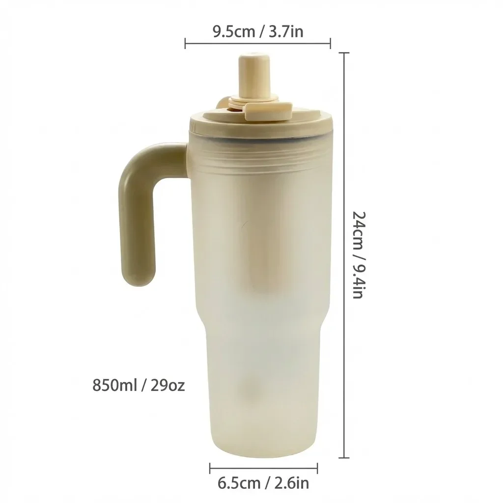 850ML draagbare waterfles met zeef en rietje, transparante plastic beker, bestand tegen kou en warmte, lekvrije drinkfles