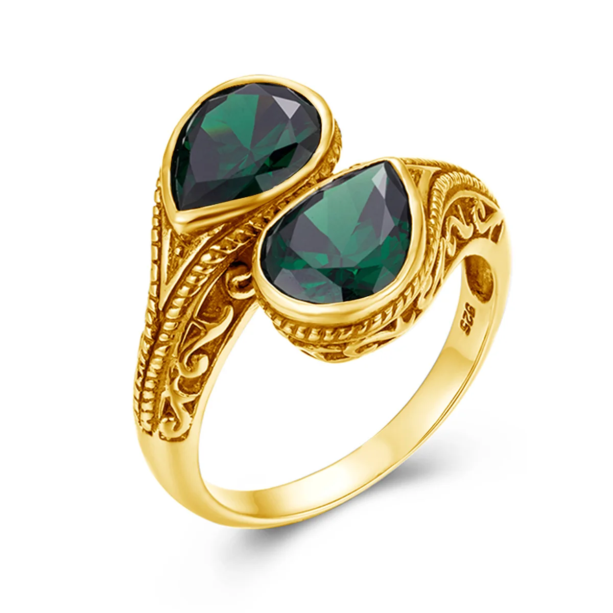 

Trending Water Drop Green Emerald Rings For Women Gold With Stones Luxury Designer Unqiue Jewelry Accesories Wedding Party Gift