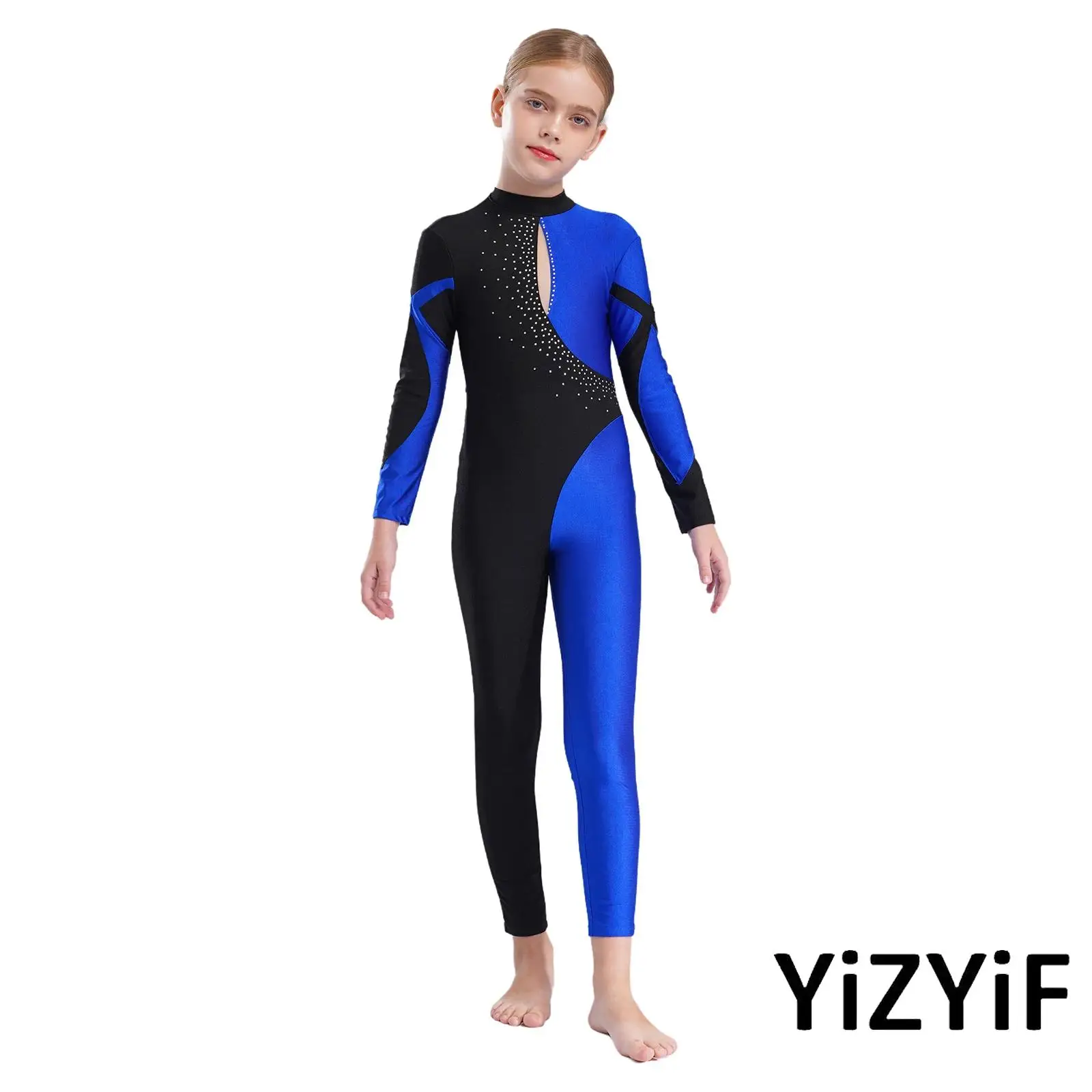 

Kids Sparkling Rhinestone Ballet Gymnastics Leotard Body Jumpsuit Mesh Single Long Sleeve Fitness Sports Figure Skating Suit