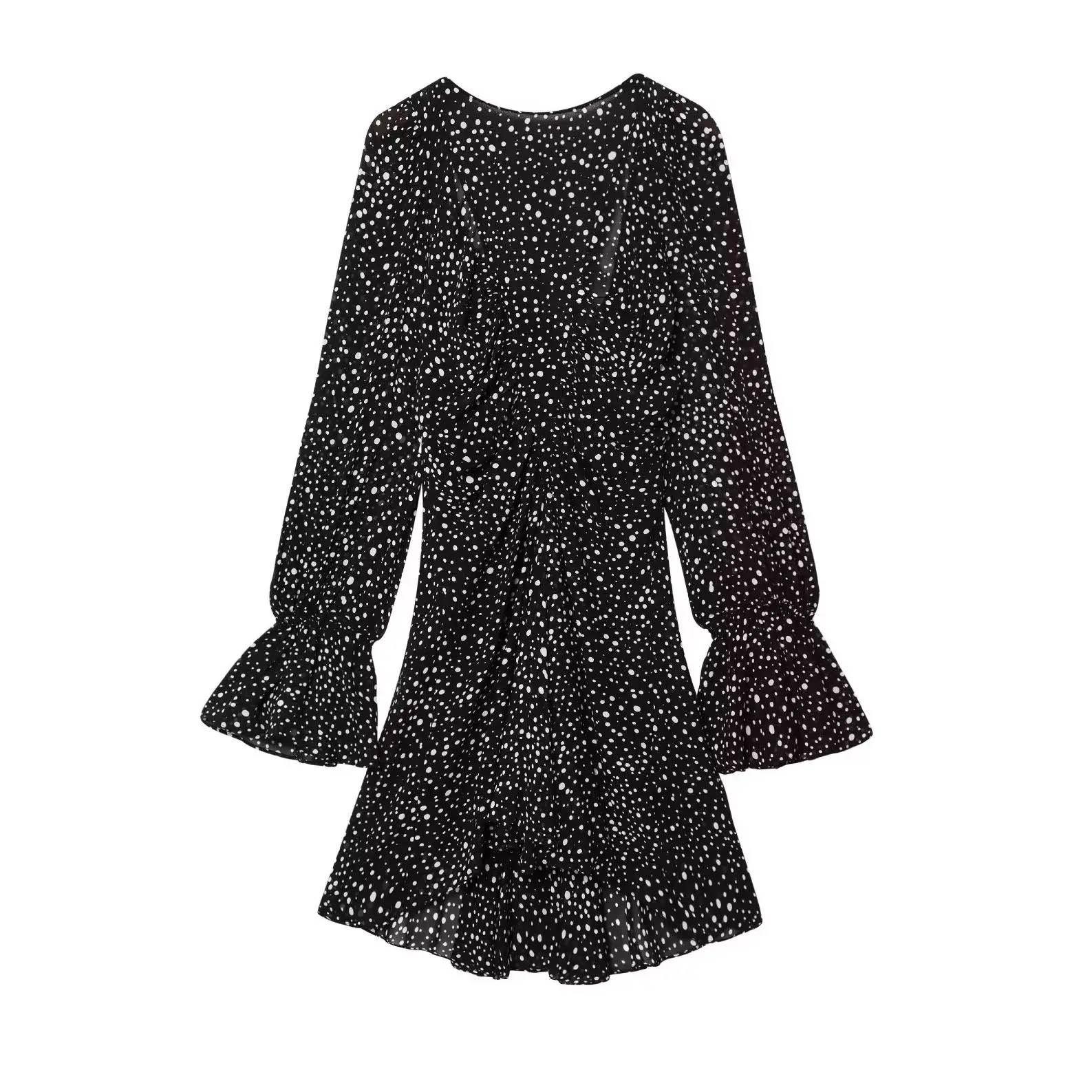 

KONDALA Polka Dot Sexy Backless Vintage Long Lantern Sleeve Elegant Mini Dresses Fashion 2025 Summer Beach Party Mujer Vestidos