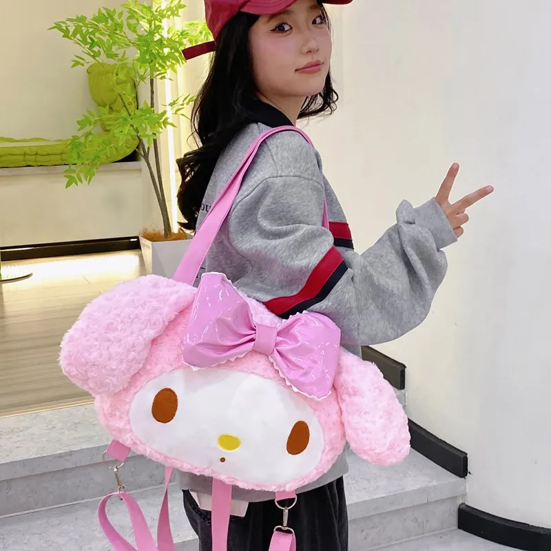 Cute Kt Cat Bag Bow Big Face Cat Plush Shoulder Bag Jk Soft Girl Melody Single Shoulder Storage Big Bag Can Give Gifts To Girls