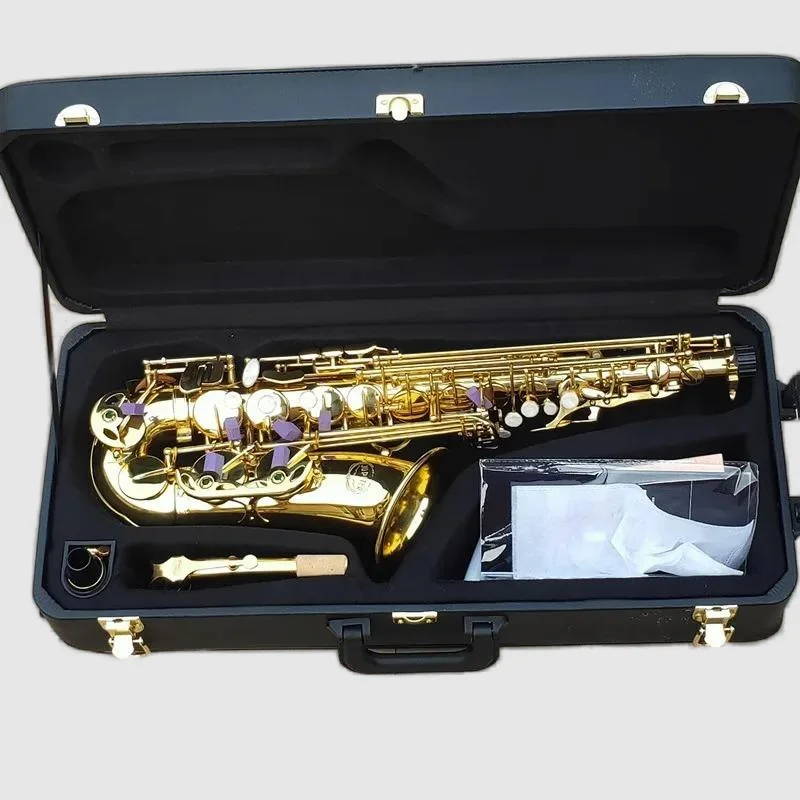 

JAS-669 Nuovo Arrivo Alto Eb Tune Sassofono Ottone Strumento Musicale Lacca D'oro Sax Con Bocchino Custodia Spedizione Gratuita