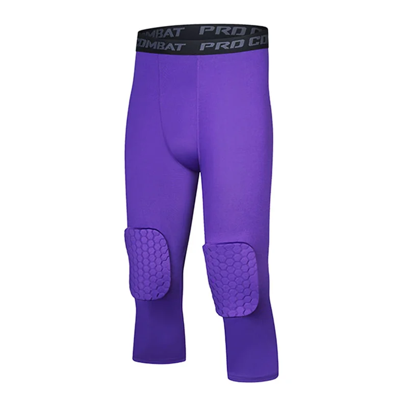 Calça de treino apertada infantil, Almofadas de joelho, 3/4 cortadas, Fitness, Corrida, Basquete, Futebol, Futebol, Esportes, Bottoms Skinny para