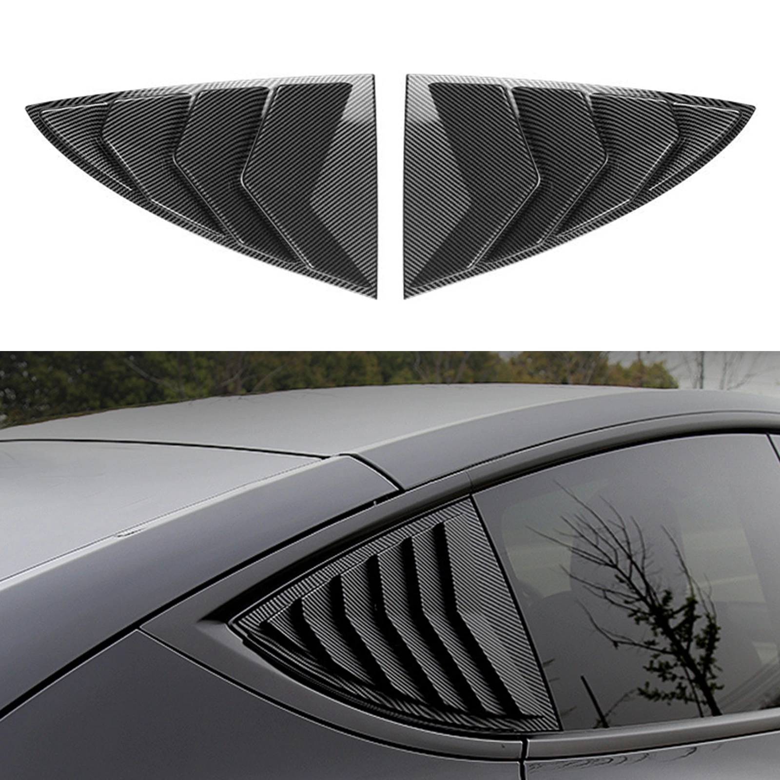 

For Tesla Model Y 2020-2022 Carbon Fiber Look Triangle Windshield Shades Cover Blind Car Rear Side Window Louver Shutter Trim