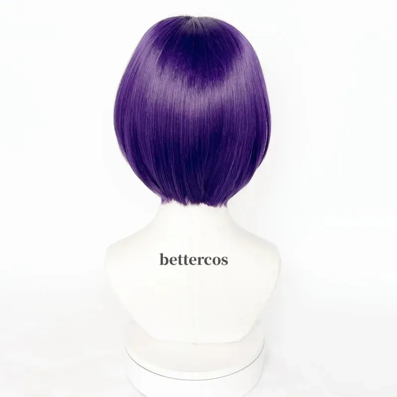 レイブンウィッグ高品質アニメパープルショート耐熱人工毛ペルーカコスプレ + ウィッグキャップ