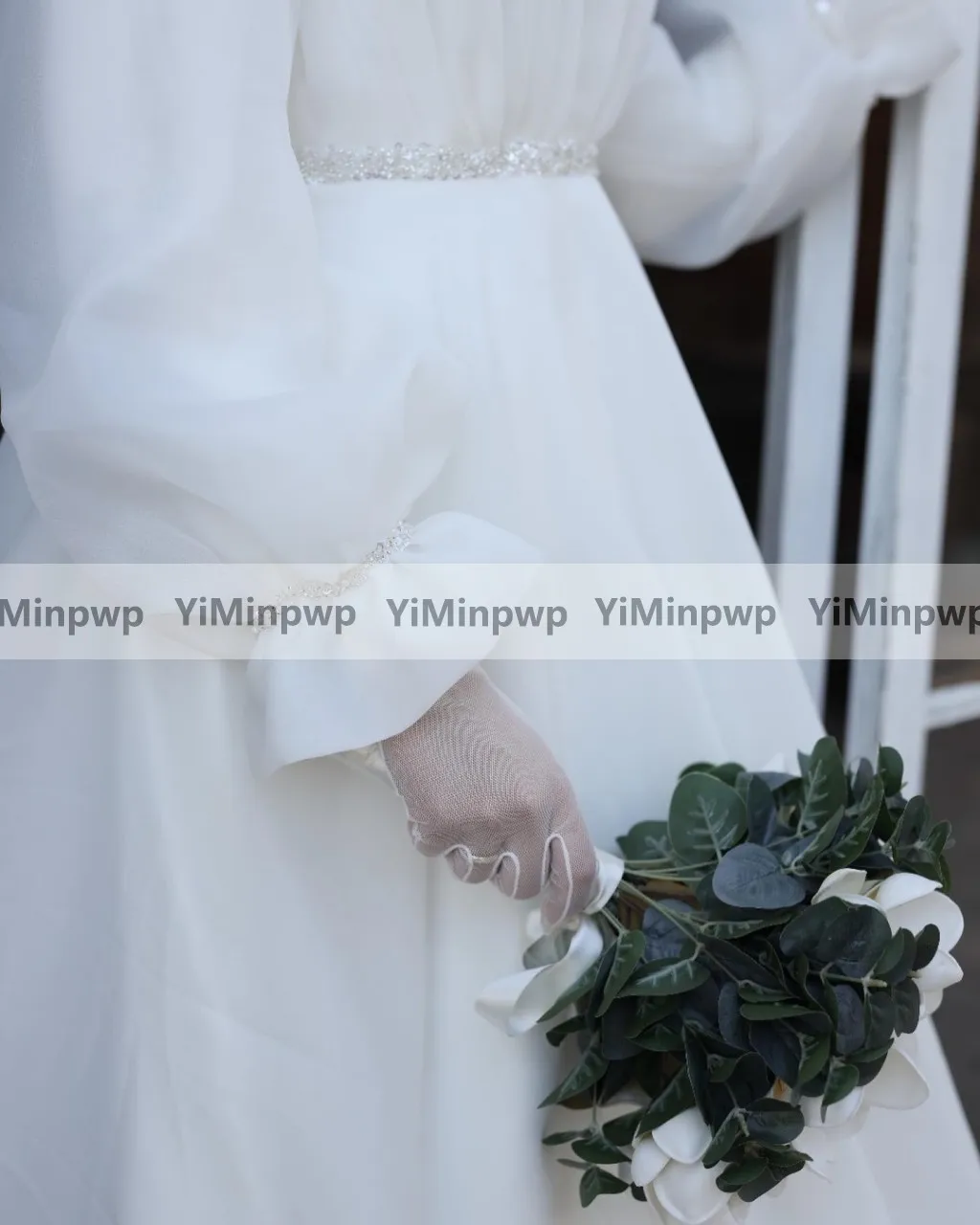 Gaun pengantin muslimah ผ้าโปร่งบางสำหรับฮิญาบเจ้าสาวเสื้อคอยาวสูงมีสายรัดประดับด้วยลูกปัดเข็มขัดสำหรับเจ้าสาวในสวน