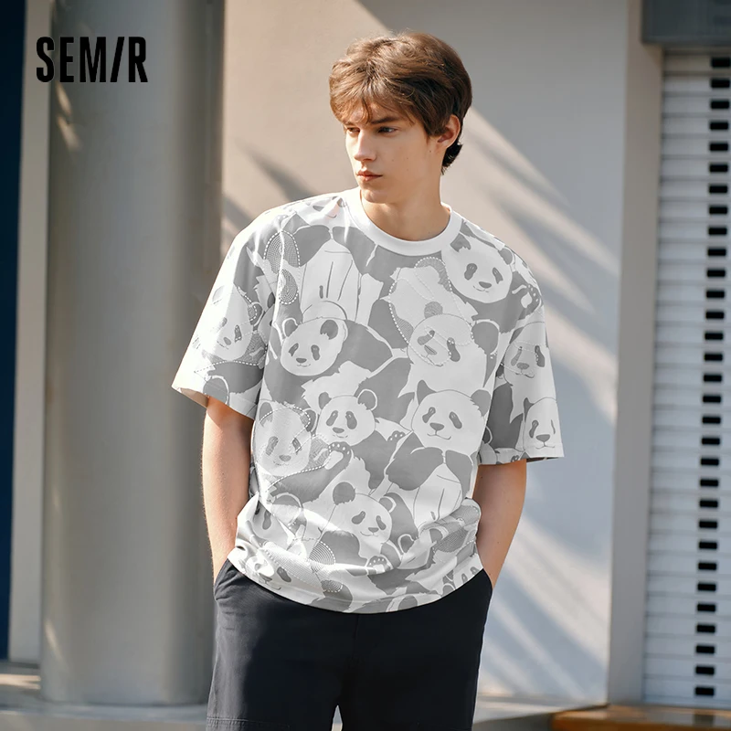 Semir Men Panda Print T-Shirt 2025 Summer Full Graphic Design Chinese Trend Loose Fit Tee for Streetwear Lovers