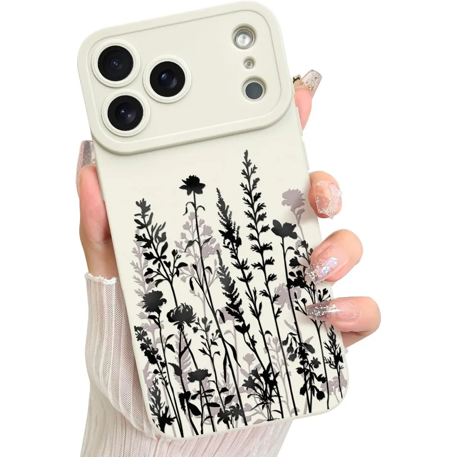 Black Floral Pattern Print Design Soft TPU Full Camera Lens Protective Case for iPhone 17 Pro with Anti-Drop Anti-Scratch Shock