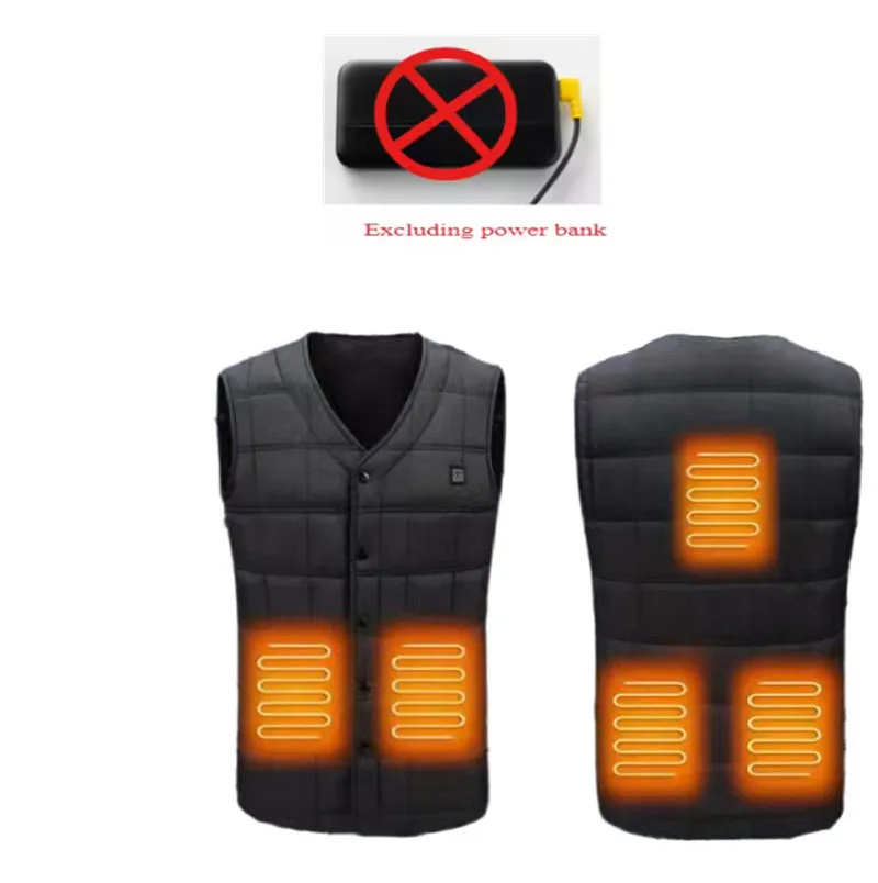 New Men'S Autumn Winter Outdoor Cold Proof Leisure V-Neck 5 zone Intelligent Heating Warm Vest Jacket (Excluding Power Bank)