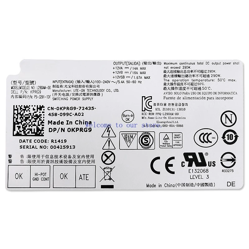 290W Power Supply For Dell Optiplex 3020MT H290AM-00 L290AM-00 B290EM-00 (Store ID 00358)