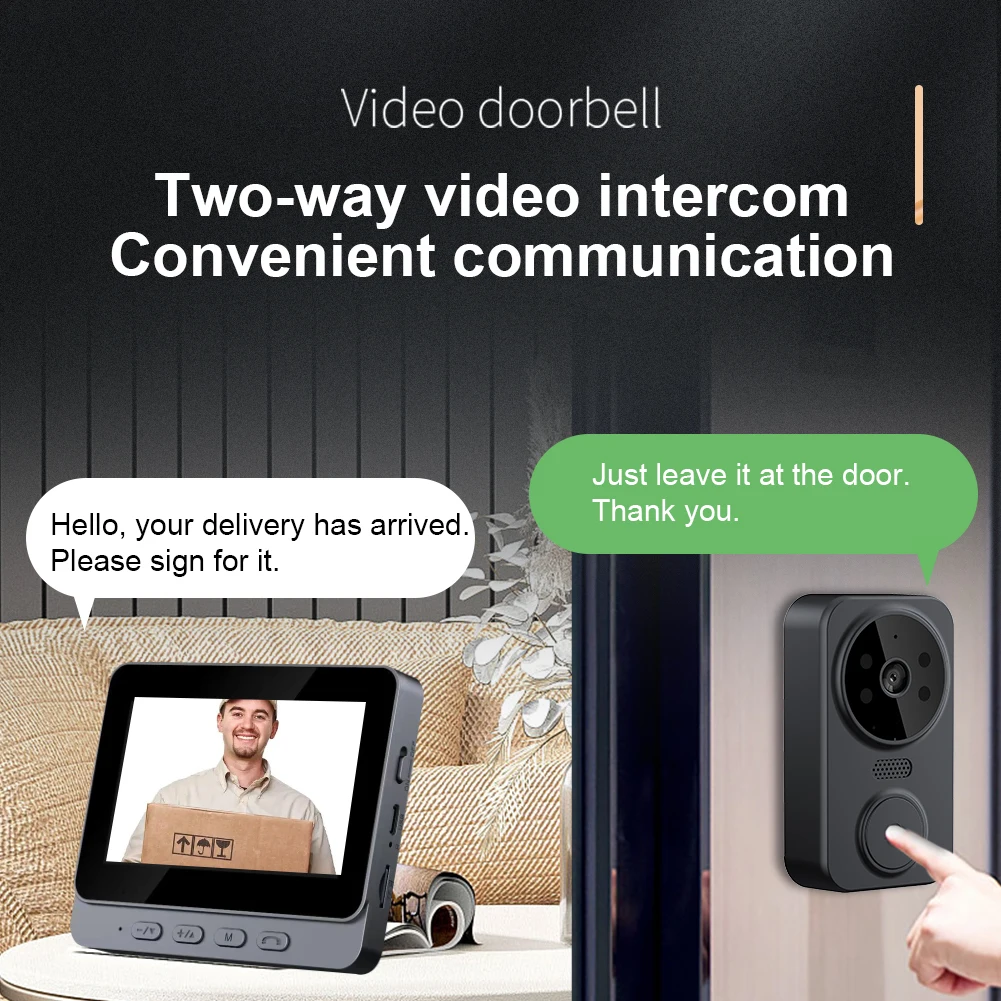 عارض الباب الرقمي 2.4G واي فاي الاستشعار التلقائي المنزل عارض رقمي الأشعة تحت الحمراء للرؤية الليلية الذكية جرس باب يتضمن شاشة عرض فيديو كاميرا اتصال داخلي ثنائي الاتجاه