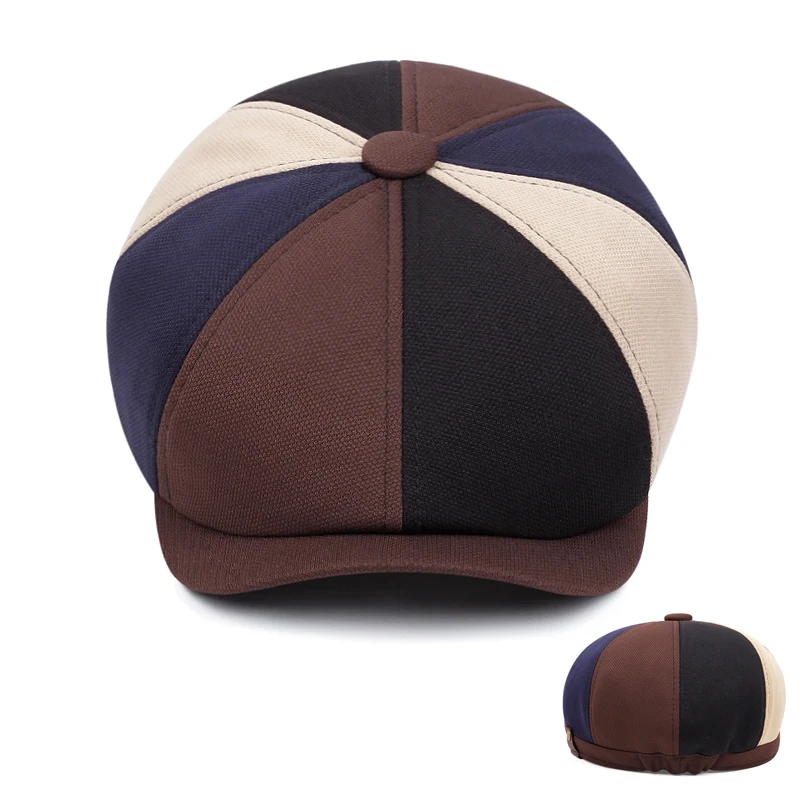 

Classic Patchwork Newsboy Caps Men Retro British Flat Cap Male Gatsby Lvy Cabbie Hat Soild Color Berets For Women Cotton Boina