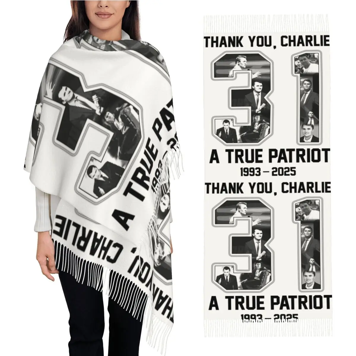 

Спасибо Чарли Правдивый Патриот 31 года 1993 2025 Шарф Сохраняющие тепло шали и накидка с кисточками Женские шарфы Осенний платок