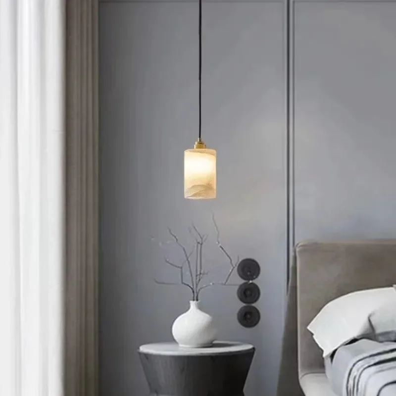 Janpanese Wabi-sabi Marble Short Candle Design Iron LED Pendant Lights Art Indoor Lamps for Bedroom Home Decoration Chandeliers