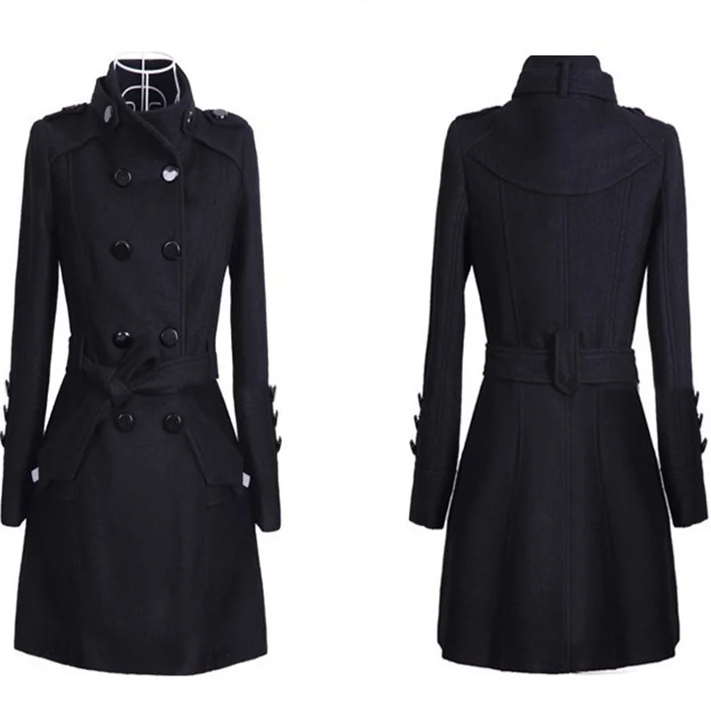 winter woolen coat with belt women new  ladies autumn new Slim long sleeve woolen coats chic overcoat