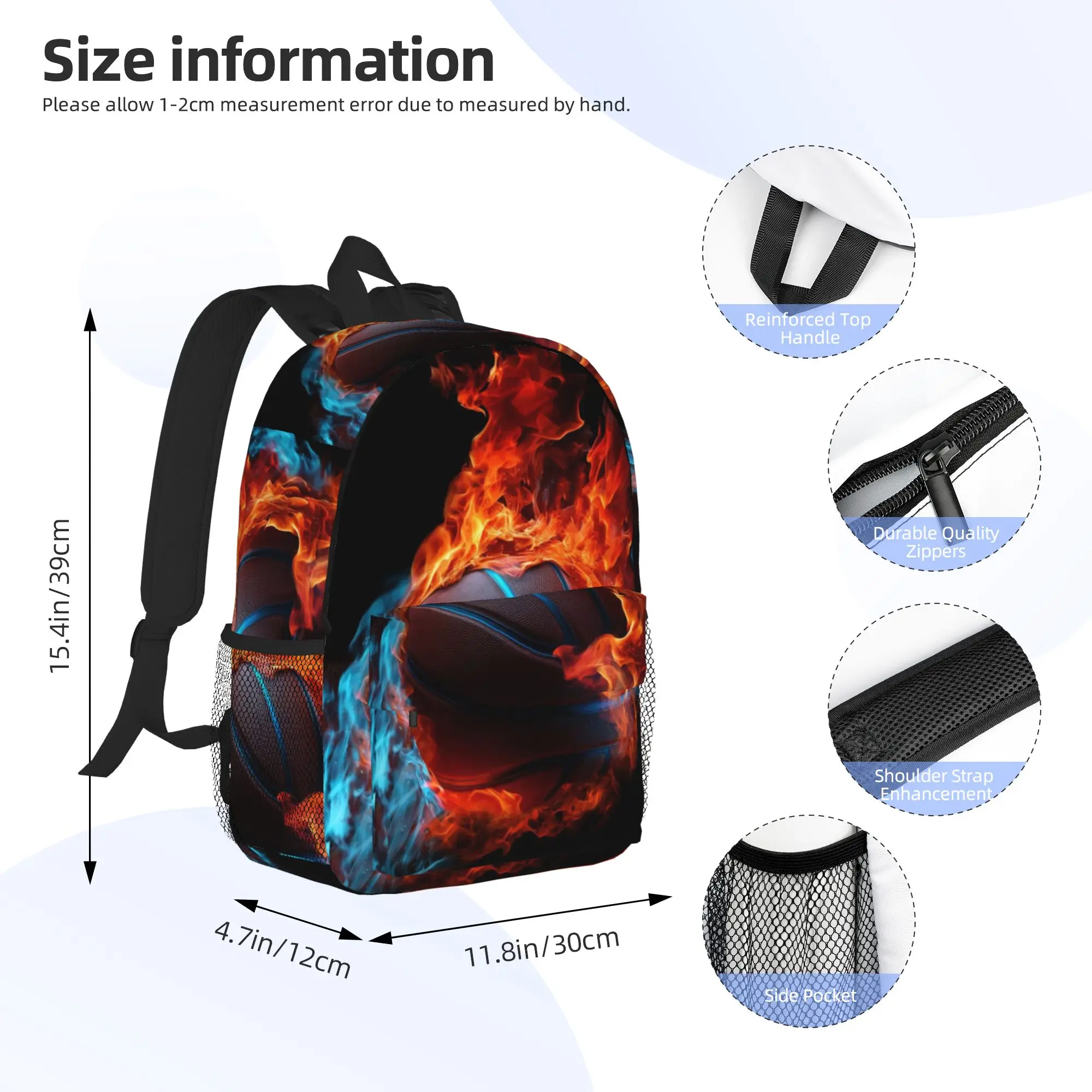Basketball In The Bule And Red Fire Backpack Hot Sale Daypack Boys Girls BookBag Shoulder Bags for Men Women School Bag