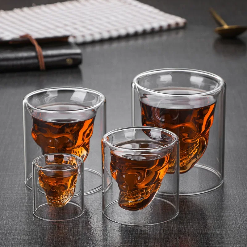 Skull Creative Glass Bar Clear Insulated Glass Skull Whiskey Liquor Beer Glass Shaped Glass