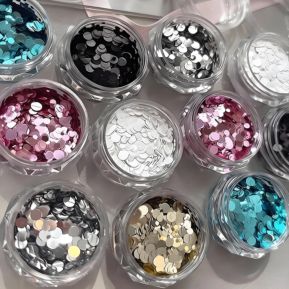 2 Pots Mixed Sizes Round Polka Dot Acrylic Nail Art Sequins Decals Material For Nails Decoration Design Manicure Decor Supplies