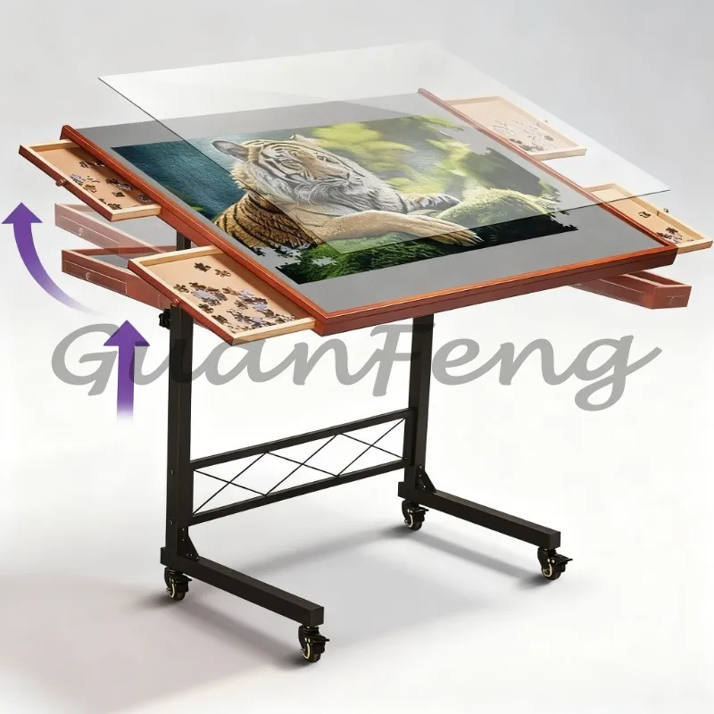 1500‑Piece Jigsaw Puzzle Board Rolling Desk, Portable Height‑Adjust Puzzle Table with Drawers and Legs