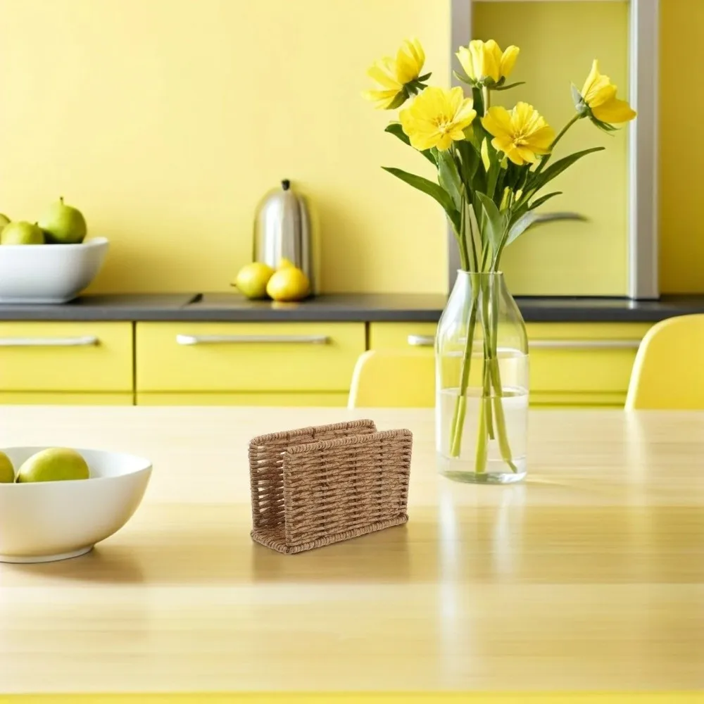 Creative Simulated Rattan Napkin Holders Rustic Style Space-Saving Vertical Napkin Dispenser Stable Retro Tissue Storage Rack